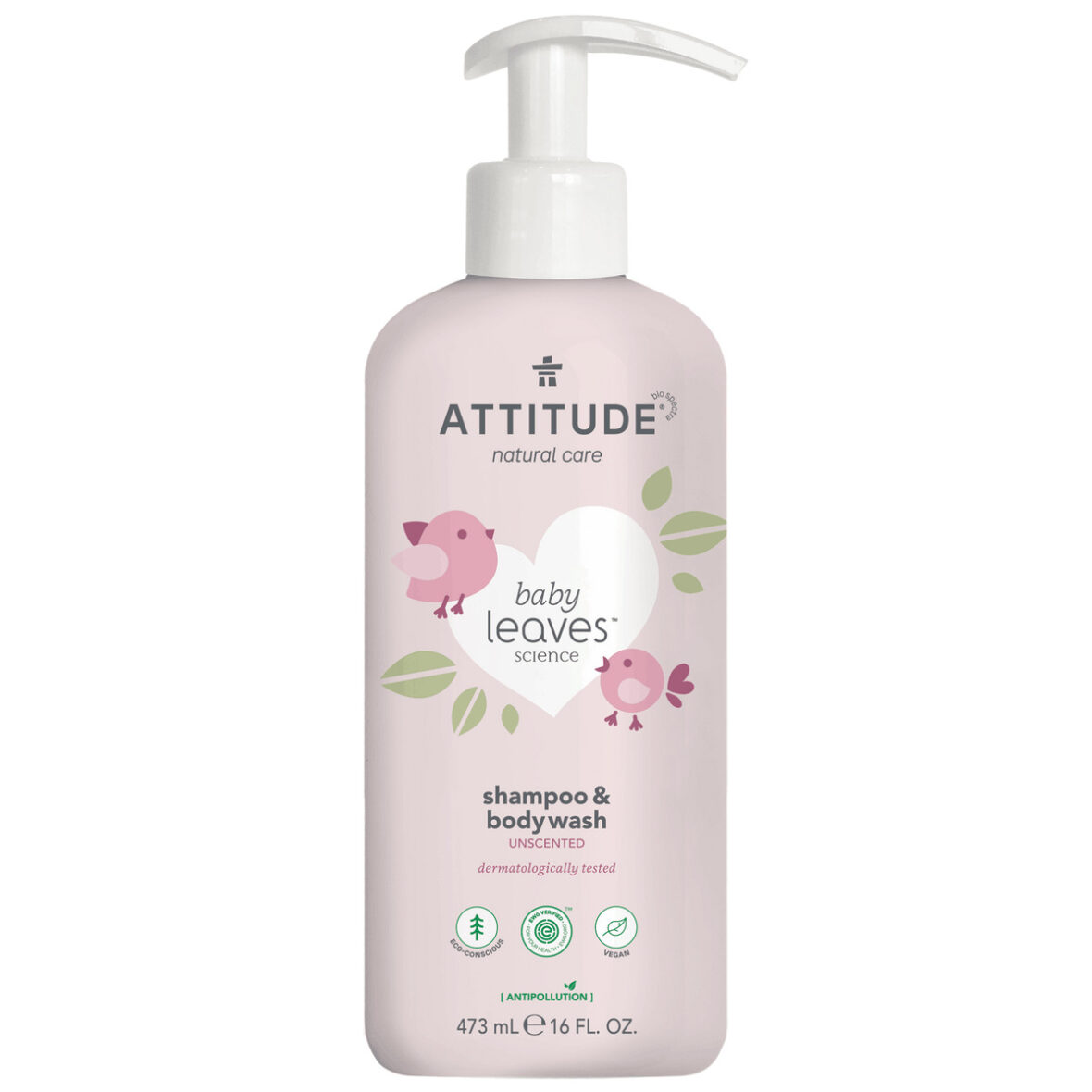 Dětské tělové mýdlo a šampon bez vůně Baby leaves (2 v 1) – 473 ml – ATTITUDE